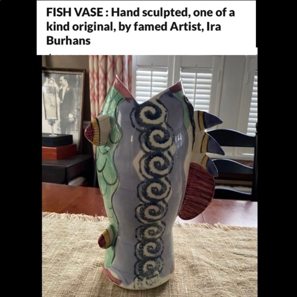 Hand Sculpted, one of a kind, ceramic fish vase